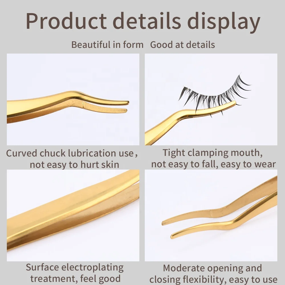 Customized New multiple colors stainless steel slanted lash tweezers for eyelash extension