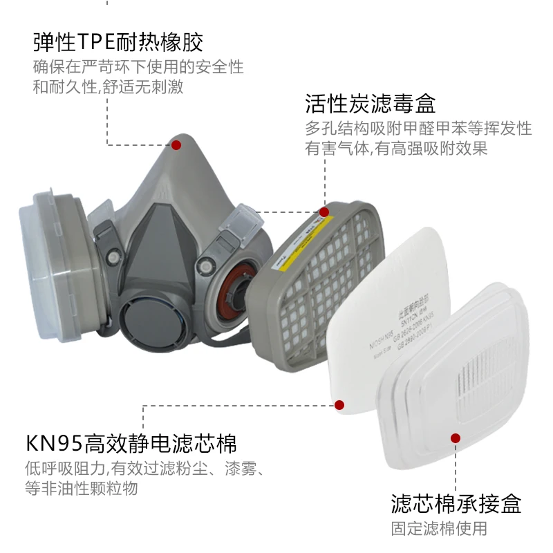 Industrial Respirator Gas Mask 6200 Double Filter Element Half Face Side Replaceable Chemical Spray Mask