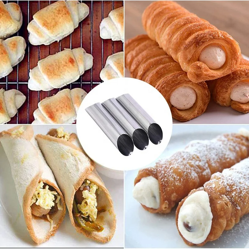 
Stainless Steel 5-inch Large Cannoli Molds Diagonal Shaped Puff Pastry Cream Horn Croissant Cannoli Tubes 