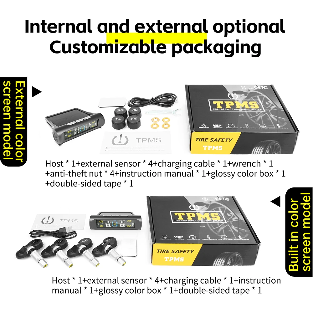 4 Sensors Car TPMS Tyre Pressure Monitoring System Solar Powered Digital LCD Display Auto Security Alarm Tester Automotive Test