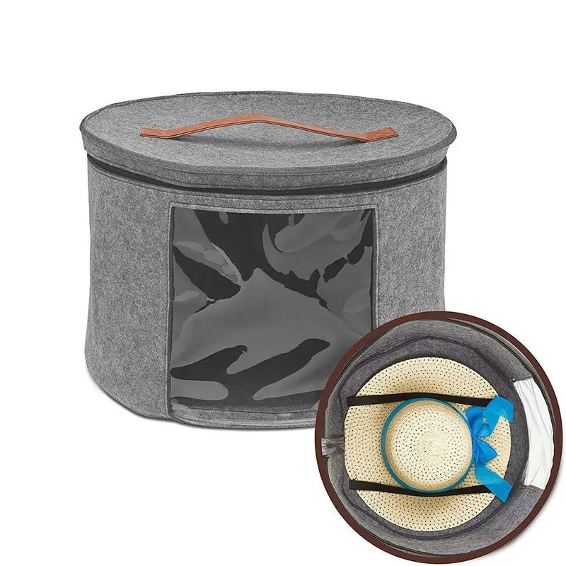 Большой вместительный переносной войлочный Органайзер складной круглый контейнер для дорожных шляп с пыленепроницаемой крышкой ящик хранения одежды