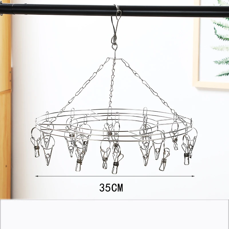 Round 30 Clips Drying Socks Stainless Steel Coat Hanger/Coat Hangers White Stainless Steel Coat Hanger Stand