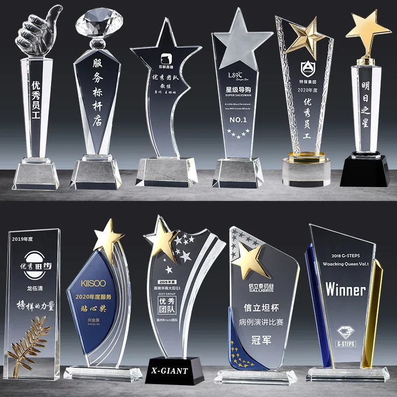 Accept Design Diamond star shape Crystal Trophy Business Gifts Crystal Block 3d Crystal Trophy Glass Awards