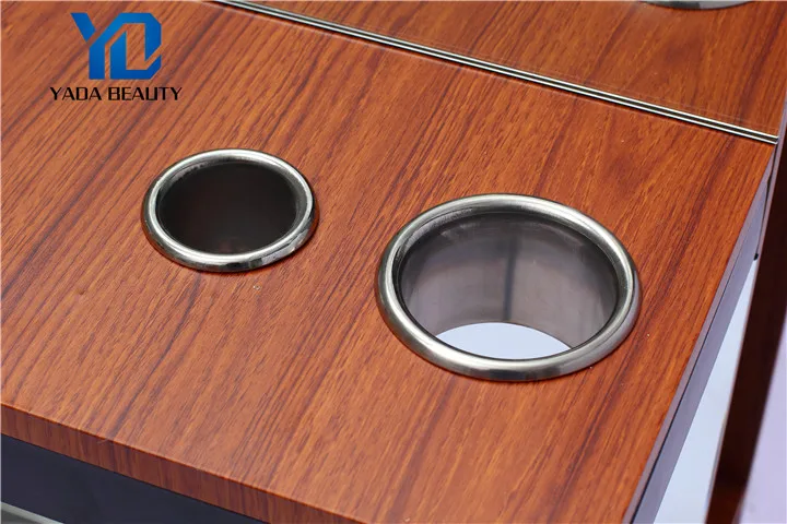 Guangzhou cheap luxury makeup salon furniture two sides hairdressing styling mirror salon station with dryer holder