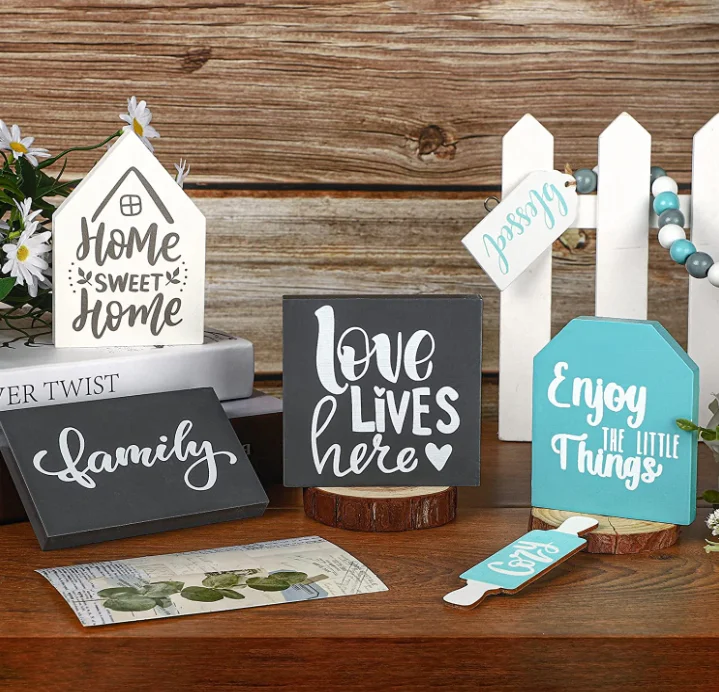 6pcs Bundle Home Items Signs Set Rustic Farmhouse Mini Rolling Pins Farmhouse and Beaded Garland Wood Tiered tray Decor