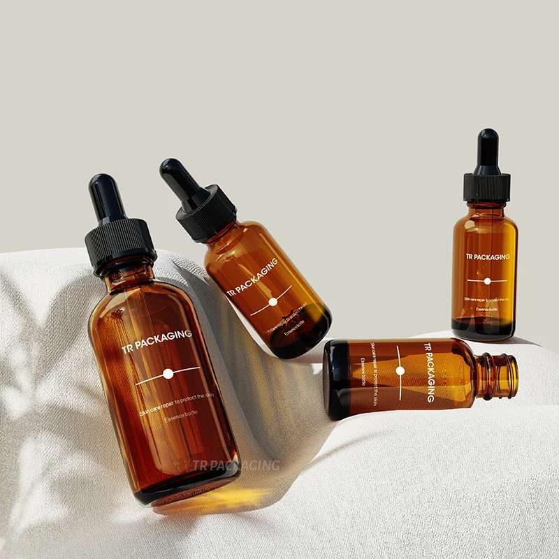 Factory Supply 30ml 60ml Glass Hair Oil Bottles 2oz Amber Boston Round Glass Bottle for Serum Essential oil