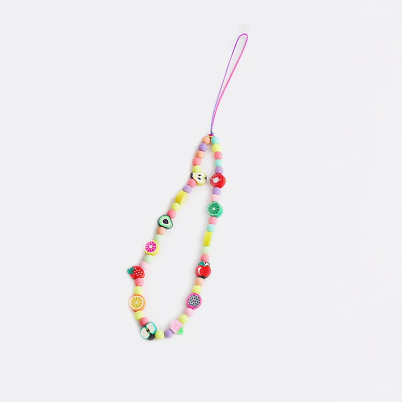 2022 Phone Charm Strap String Smile Face Fruit Pearl Beaded Charm for Women Girls Phone Keychain Wrist Strap