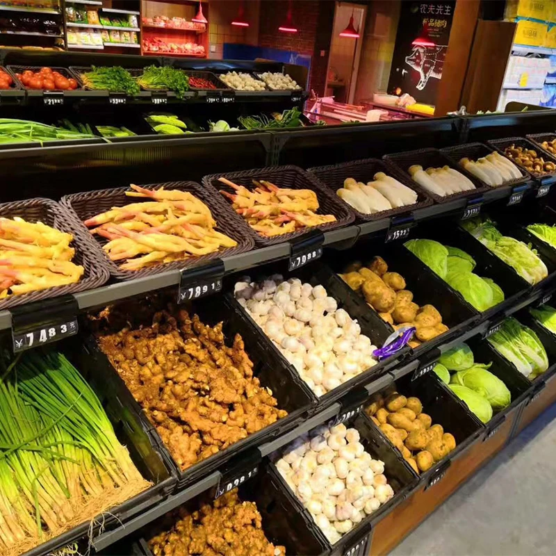 Meicheng Shop Racks Wooden Vegetable Stand Supermarket Steel Wood Fruit Vegetable Display Stand