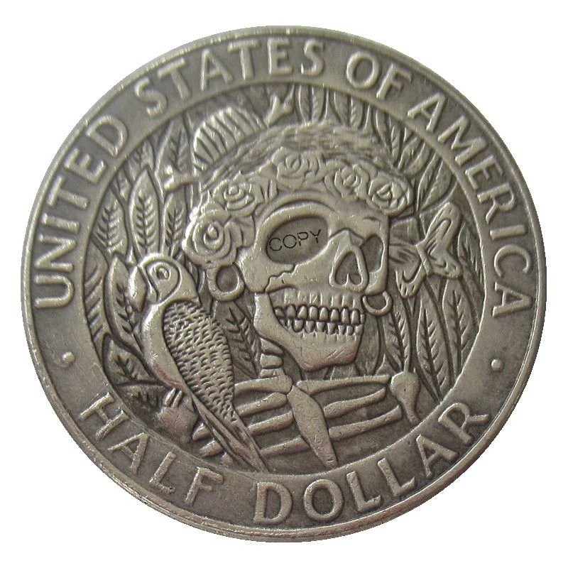 FK(08) Hobo 1964 Kennedy Half Dollar  zombie skeleton Silver Plated Reproduction Commemorative  Coins
