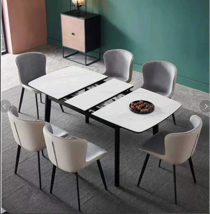 Popular High Quality Dining Room Furniture Luxury Modern Adjustable Telescopic Dining Table Set China OEM