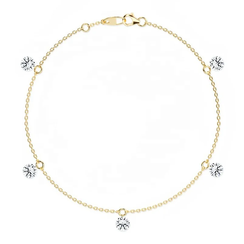 Gemnel 2024 custom gold plating 925 silver floating station pyramid hand chain bracelet womens