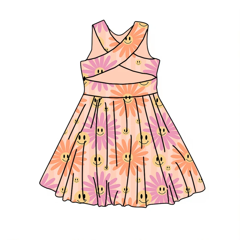 New arrival custom printed cartoon Summer Sleeveless dress Milk silk fabric comfort baby girl long dress