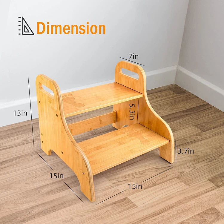 2-in-1 Portable Non-Slip Bamboo Bathroom Two Layer Step Toilet Stool with Handles for Adults Children Bamboo Toddler Step Stool