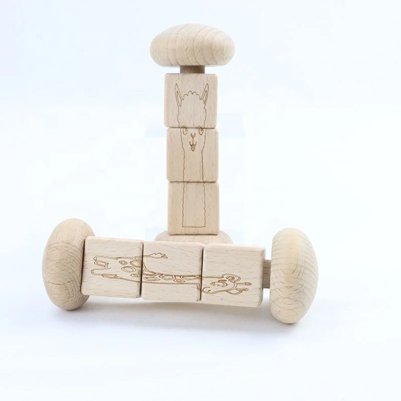New Design Hot Selling Wood Square Animal Picture Kids Education Rattle Toy