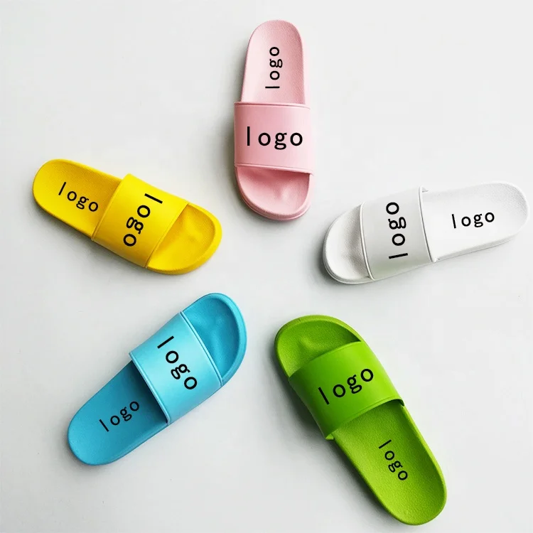 2025 pvc summer custom slipper casual slide sandal with logo custom logo embossed slides for women