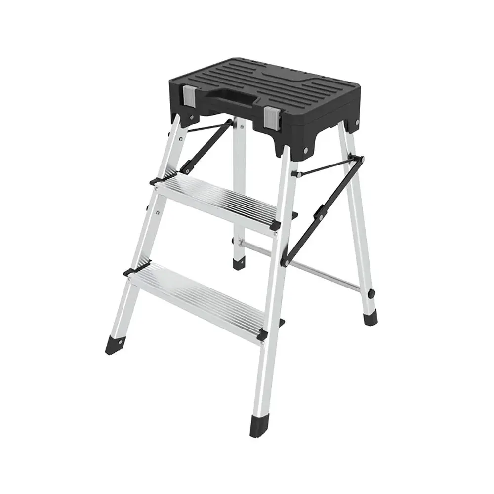 3 tier double sided aluminum folding portable stepladder 3 step stool ladder with tool box
