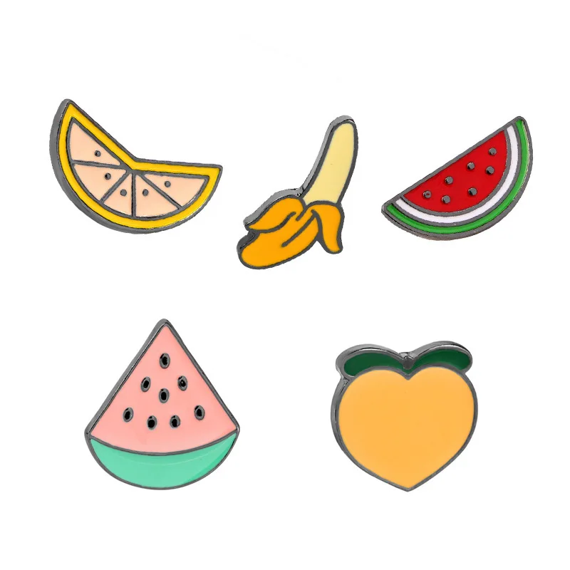 Cartoon summer style Interesting fruit series Watermelon banana Alloy drip oil brooch Student denim clothing accessories