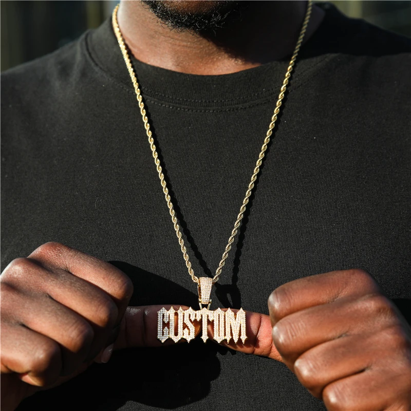 VVS Moissanite Pendant Necklace Iced Out Letter Pendants Hip Hop Jewelry Rose Gold Plated De Initial Letter Pendant Silver Jesus