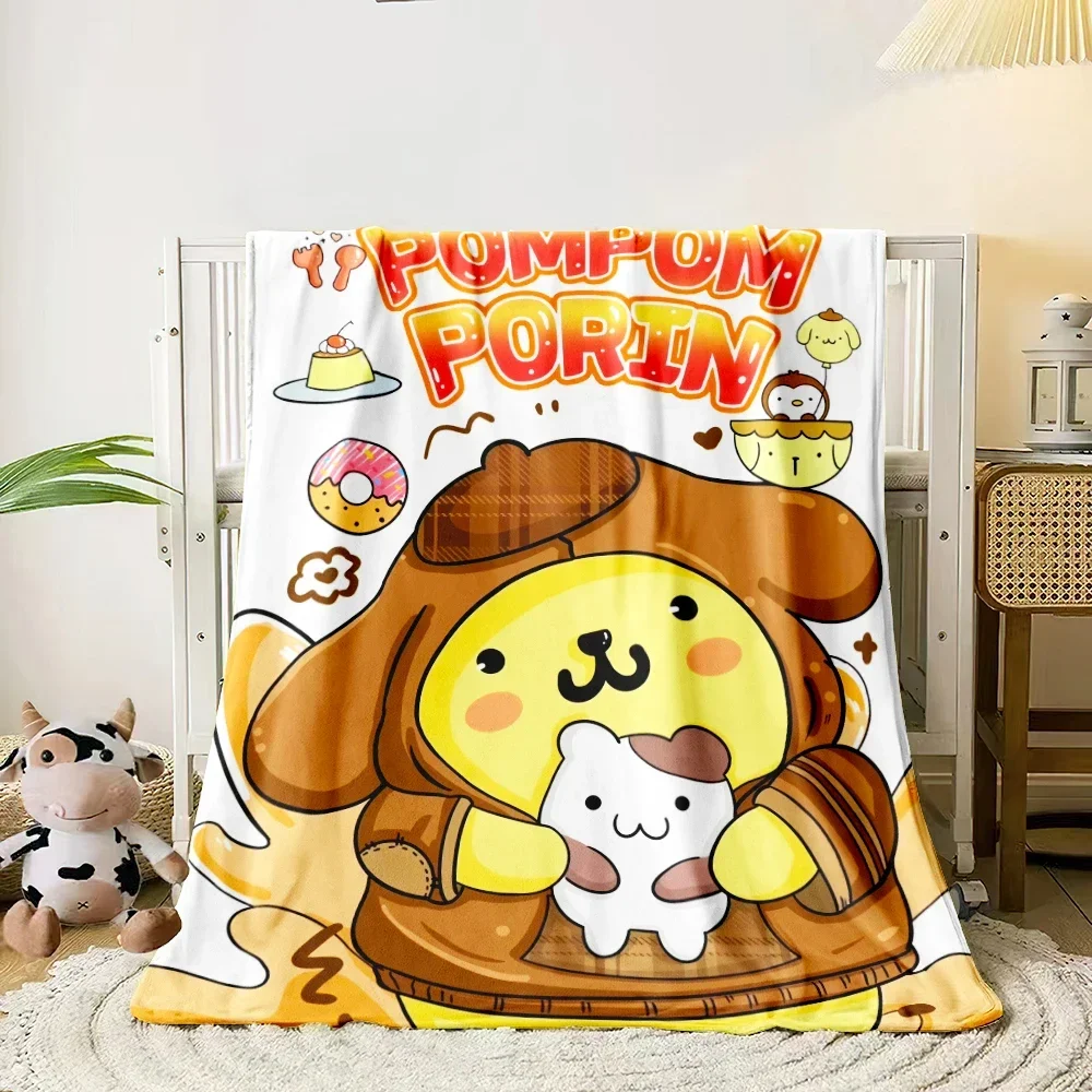 1 PC Pom Pom Purin blanket - Lightweight Flannel Throw for sofas, travel, camping, living rooms, offices, chairs and beds