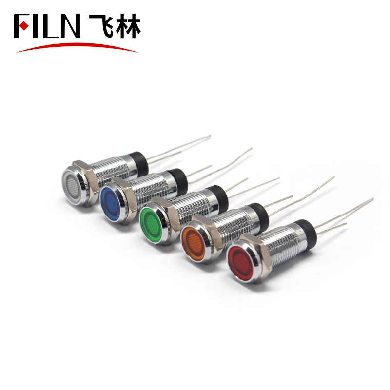 FILN IP67 8mm Flat Head Red Yellow Blue Green White  LED Metal Indicator Light 12V  110V 220V meat grinder Signal Lamp with pin