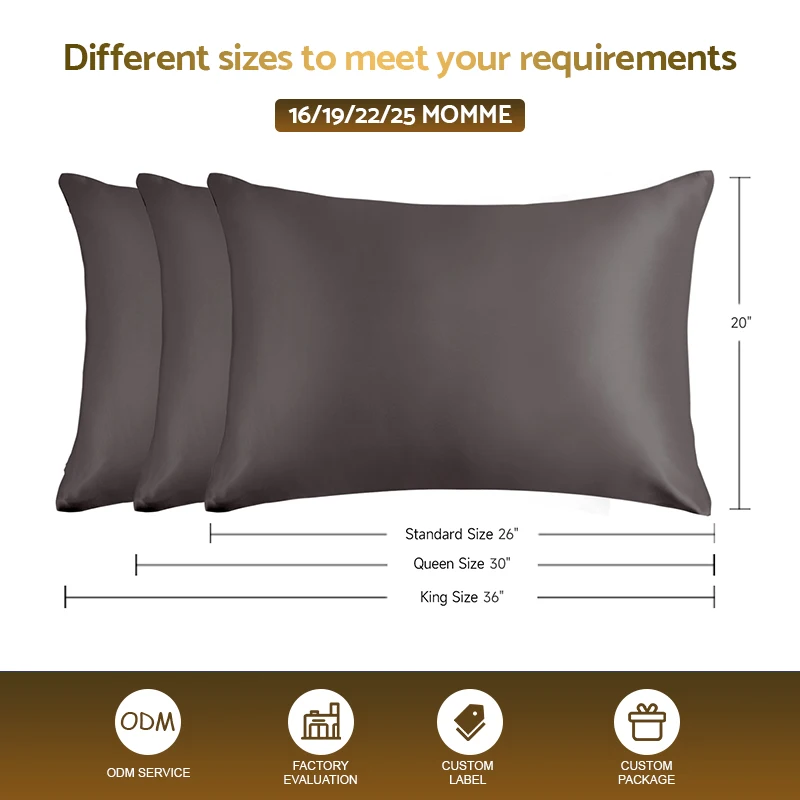 wholesale Luxury 19mm 100% silk pillowcase customized silk pillow cover pure mulberry silk pillow case set