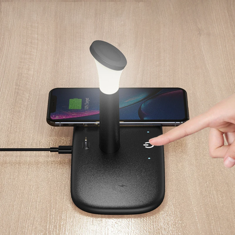 
New products 15W 5 in 1 fast wireless charger with LED night light stand wireless charging dock 