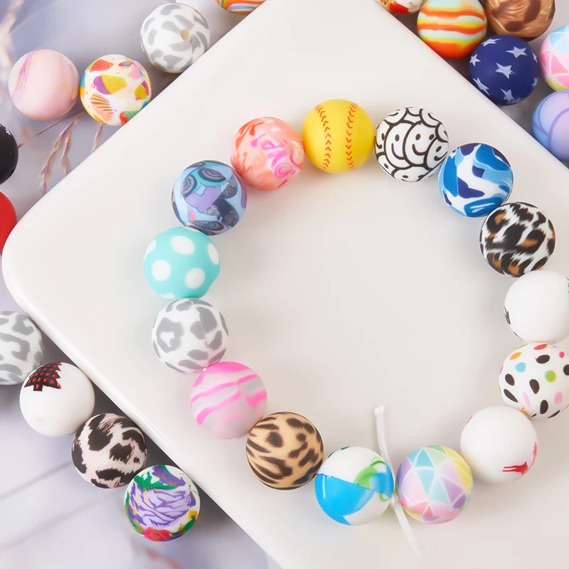 High-Quality 100% Food Grade Bpa Free Silicone Material Tooth Focal Print Beads Silicone Beads Babies Kids Toys