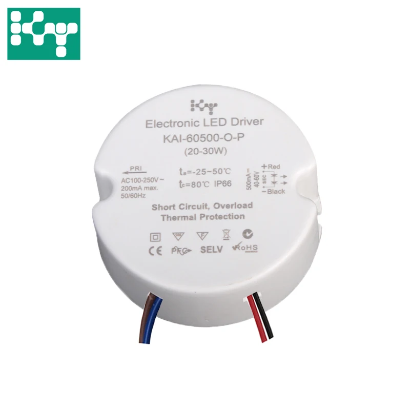 
 Светодиодный драйвер постоянного тока 30 Вт 40-60 в 500 мА PF0.9 IP66  