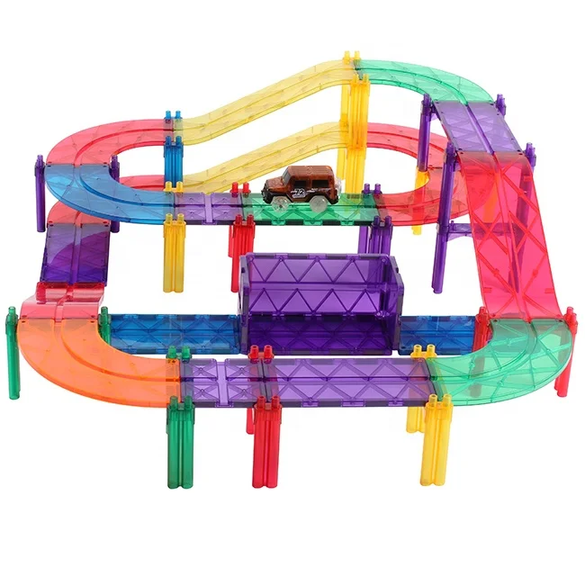 2021 best sell MNTL G8215 80pcs/set marble run race track magnetic tile magnet building block diy rc car