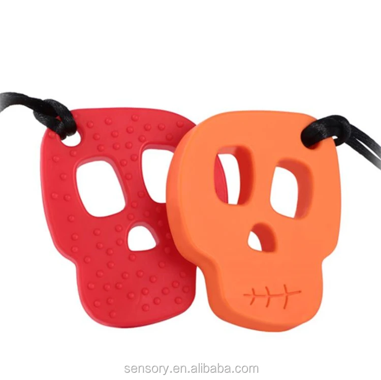 100% Силиконовое высококачественное жевательное ожерелье с черепом динозавра для аутизма взрослых и детей