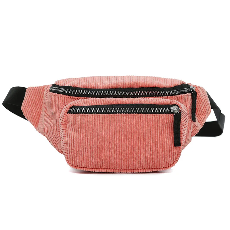 New Leisure Zipper Corduroy Messenger Bag Chest Waist Bag Packs For Ladies