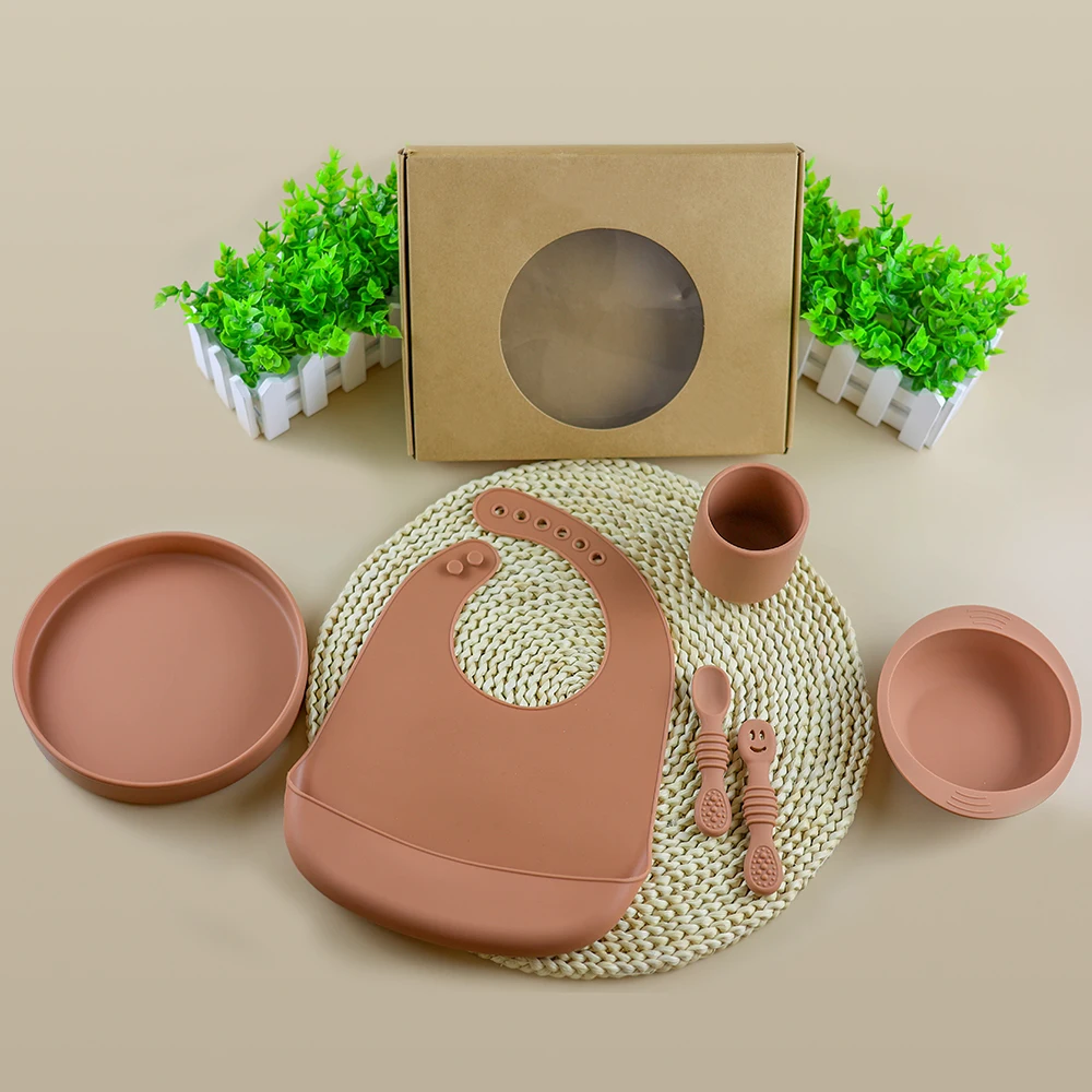 Silicone Baby Supplies Products Silicone Feeding Set Suction Bowl Children Waterproof Bibs Baby Feeding Tableware Set