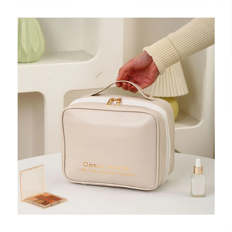 High Quality Handle Pu Leather Cosmetic Bag Elegant Travel Makeup Bag for Girls