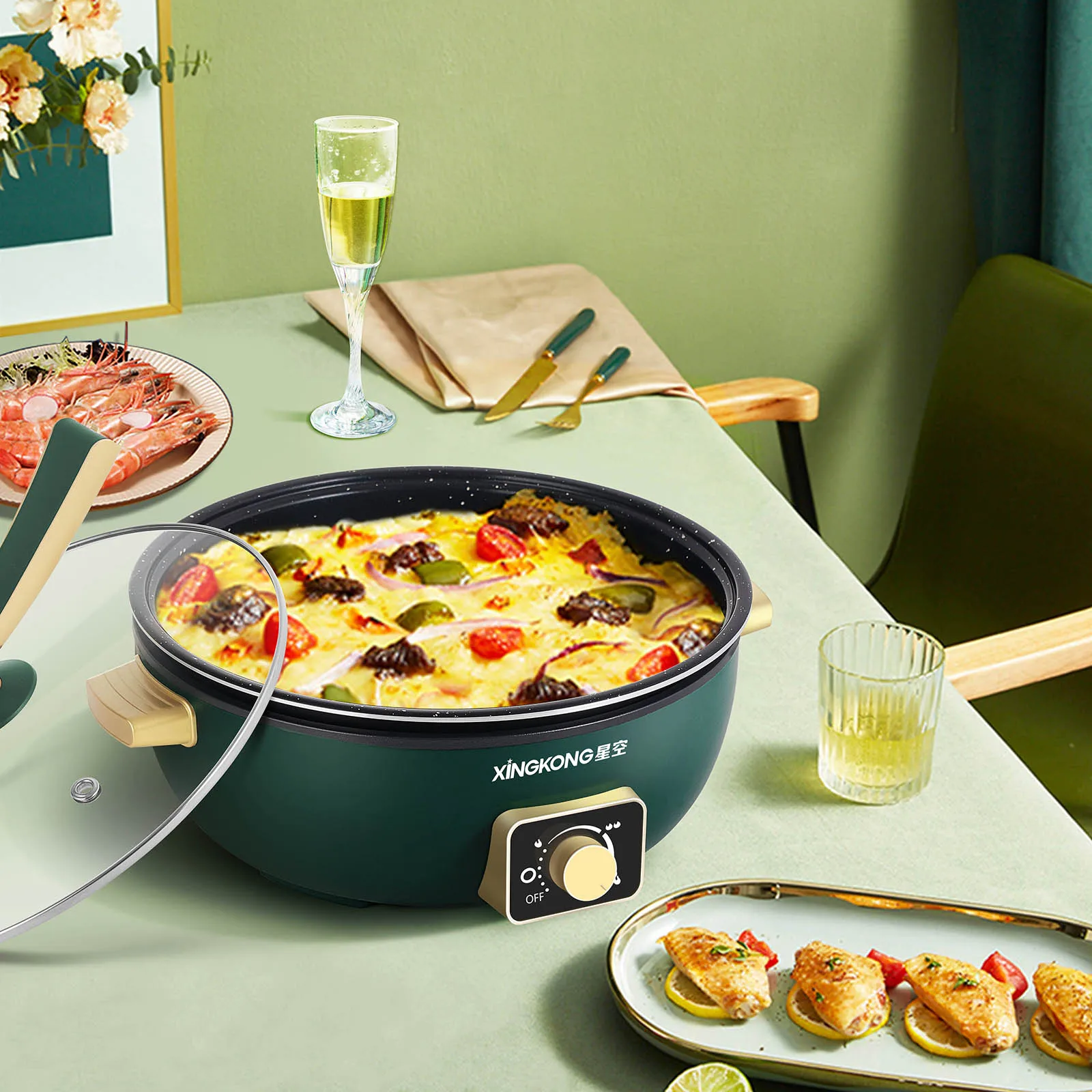  wholesale 6L aluminum alloy electric skilletn fried small hot pot cooking electr