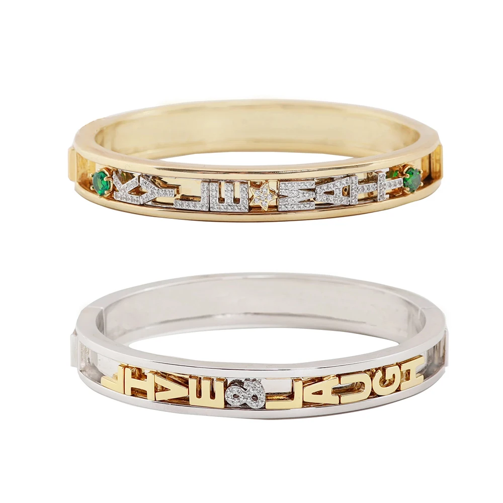 
Paved Zircon DIY Intial Letters CZ Slider Bangle Personalized Star symbol Charm Slide Bracelet Birthstone Jeweley 