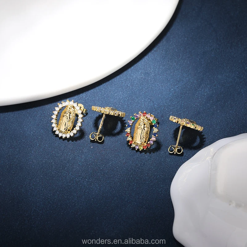 Diamond Virgin Mary Stud Earrings For Women Earrings Stud Round Colorful White Cubic Zirconia Setting Women Earrings