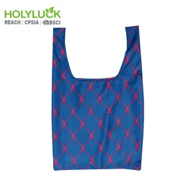 Customized Logo Polyester Foldable Reusable Tote Shopping Bag With Printing Logo