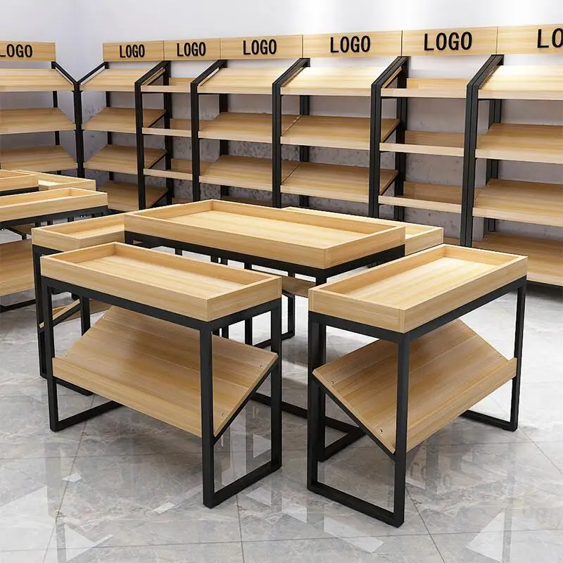 Wood Color Fruits And Vegetable Shop Furniture Shelves For Grocery Store Display Racks