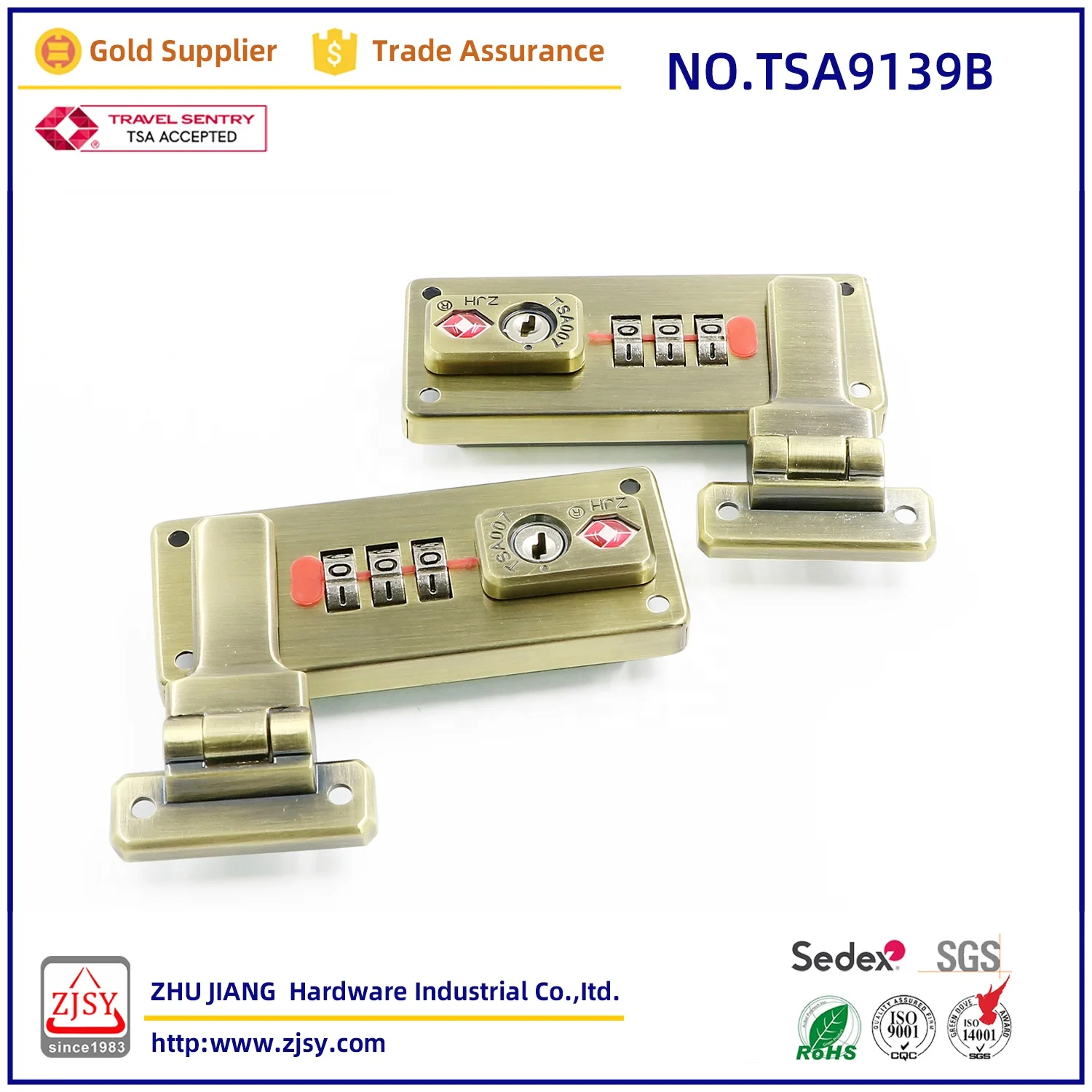 TSA9139B High Quality Suitcase Metal Latch Accessories 3-Digit Combination Code TSA007 Customs Luggage Lock