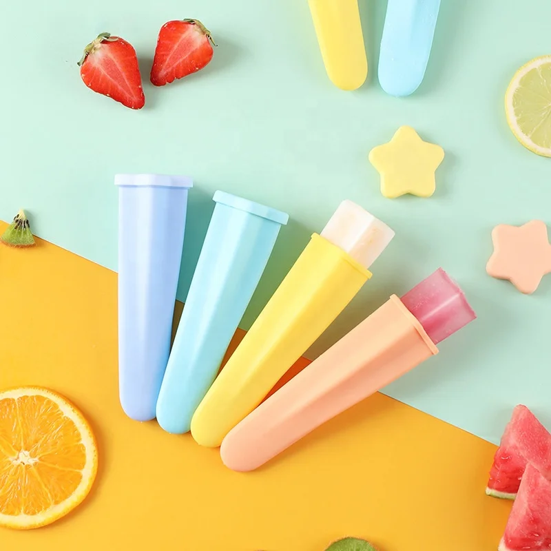 New Multi-Colored Reusable Silicone Ice Cream Calippo Tube Molds 4PCS Ice Cream Mold Summer Popsicle Molds for Kids DIY With Lid