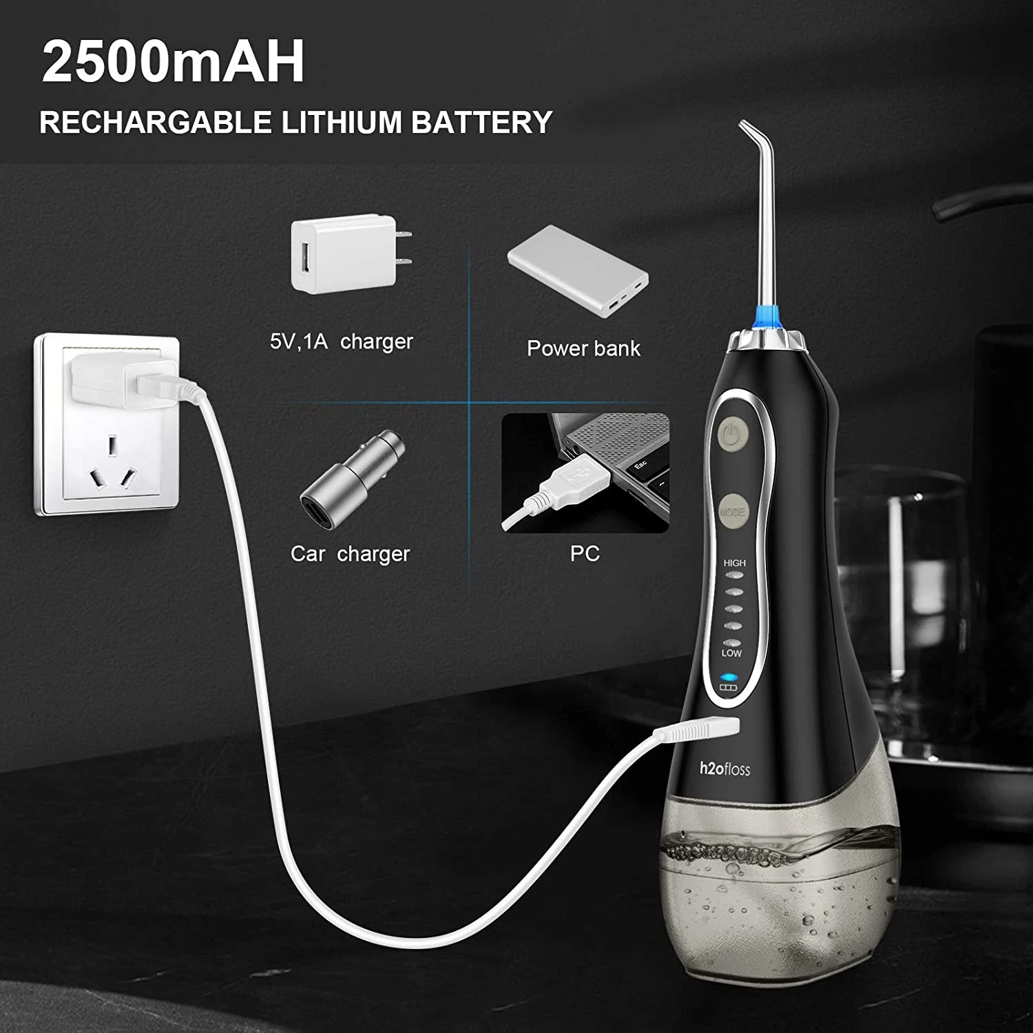 h2ofloss portable cordless  dental water flosser  oral irrigator with high quality nozzles Dental water jet for teeth cleaning