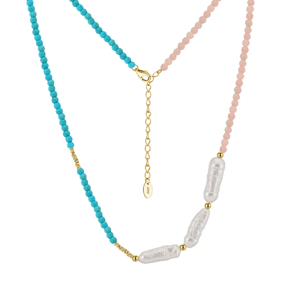 RINNTIN MPN08 водонепроницаемый 14K позолоченный пресноводный жемчуг бирюза и опал ожерелье Модные ювелирные изделия из стерлингового серебра оптом