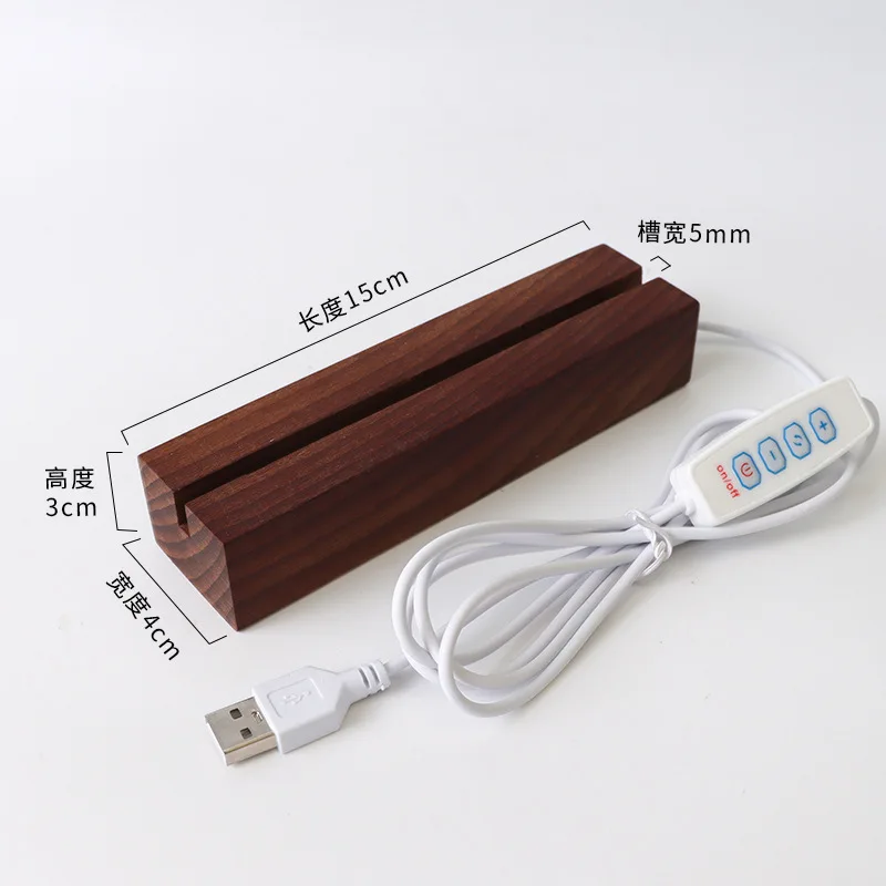 Wooden rectangular night light base with LED lamp, 3.5mm groove acrylic light decoration, and wooden rectangular strip luminous