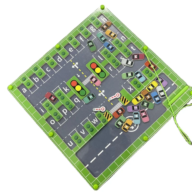 Fine Motor Skills Educational Toy Wooden Car Parking Puzzle Montessori Letter Puzzle Magnetic Alphabet Maze