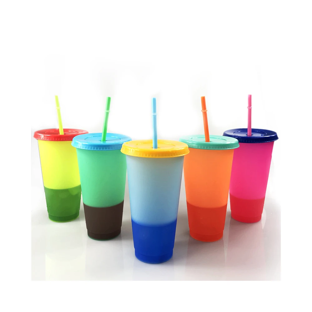 hot sale 700ml lid straw tumbler drinking water temperature gradient reusable pp 24oz color changing plastic cup