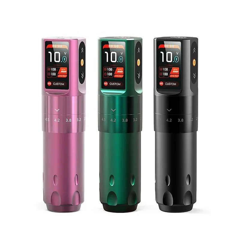 Color Screen Brushless Motor 2000mAh Adjustable Stroke Wireless Tattoo Pen With RCA Connector