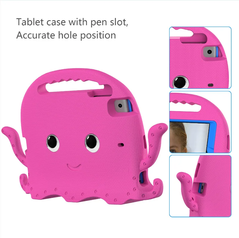 Tablet cover kids Octopus cartoon with pencil slot handle shoulder strap shockproof soft foam EVA case for iPad mini 5/mini 4