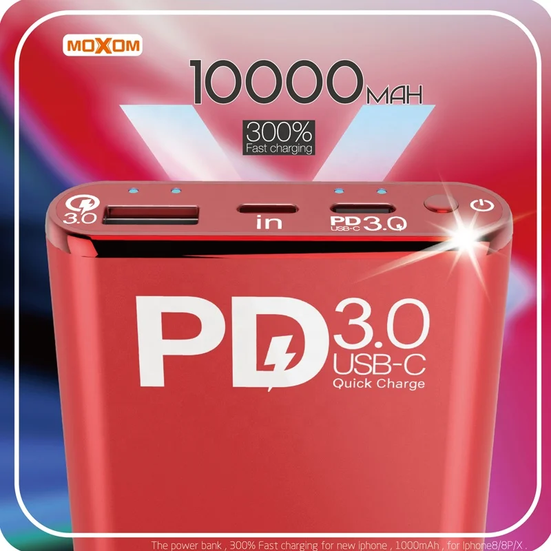 Really Slim 10000mah PD Power Bank 3.0 MOXOM PowerBank Quick Charge 30 For iphone xiaomi