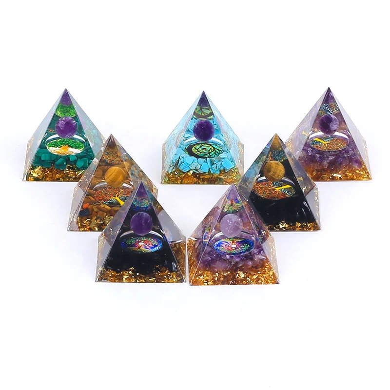 Hot Sale Orgonite Pyramids Resin Handmade Energy Generator Healing Chips Stone Crafts Meditation Crystal Pyramid