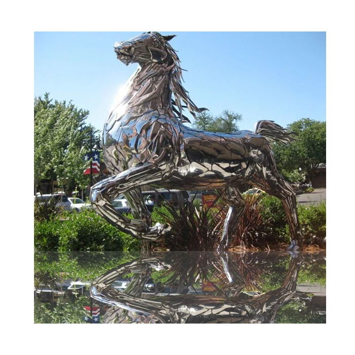 Forging stainless steel mirror polished large outdoor horse sculpture